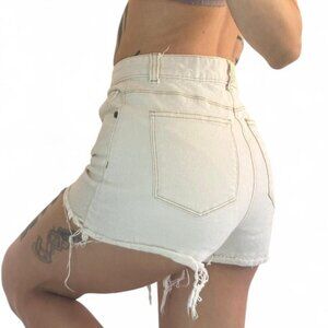 Cream high waisted denim shorts